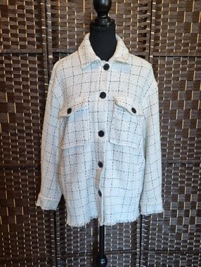 Zara Cream Tweed Shacket with Black Windowpane